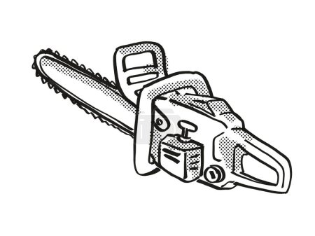 Photo for Chainsaw or Chain Saw Power Tool Equipment Cartoon Retro Drawing - Royalty Free Image