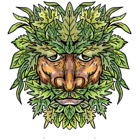 Téléchargez les photos : Homme vert avec tête feuilletée portrait dessin animé rétro - en image libre de droit