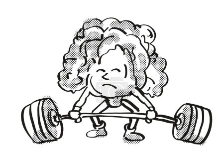 Photo for Lettuce Healthy Vegetable Lifting Barbell Cartoon Retro Drawing - Royalty Free Image