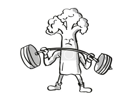 Photo for Cauliflower Healthy Vegetable Lifting Barbell Cartoon Retro Drawing - Royalty Free Image