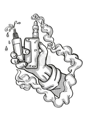 Photo for "Hand Holding Vape Electronic Cigarette Kit Tattoo" - Royalty Free Image