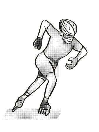 Foto de Patinador atleta patinaje de velocidad en línea dibujos animados dibujo retro - Imagen libre de derechos
