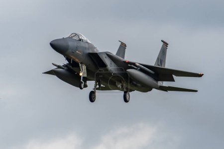 Photo for "F-15 Jet fighter landing at RAF Lakenheath" - Royalty Free Image