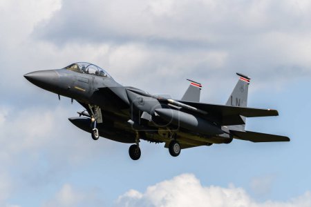 Photo for "F-15 Eagle Jet landing at RAF Lakenheath" - Royalty Free Image