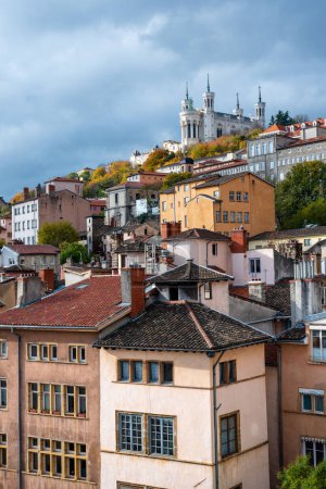 Photo for Vertical Photo of Lyonnaise Houses and Bassilica - Royalty Free Image