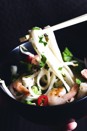 Photo for Prawn noodle soup, close-up view - Royalty Free Image