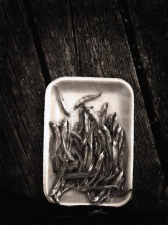 Téléchargez les photos : Vue du dessus de l'anchois en sac blanc - en image libre de droit