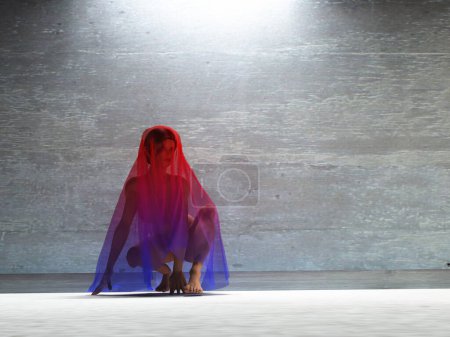 Téléchargez les photos : Femelle en robe rouge avec voile violet - en image libre de droit