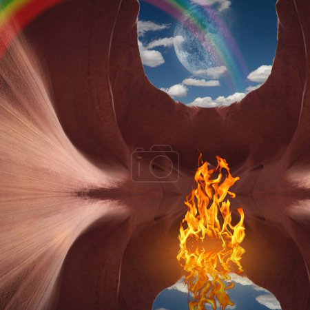 Foto de Fuego en cueva roja, ilustración colorida - Imagen libre de derechos