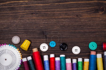 Photo for Vintage set of threads, scissors and buttons - Royalty Free Image