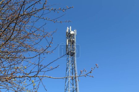 Photo for Electric antenna and communication transmitter tower - Royalty Free Image