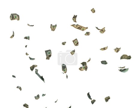 Foto de 1 dólar estadounidense Billetes arrugados volando, contra blanco - Imagen libre de derechos
