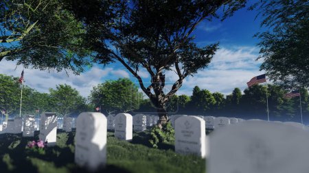Foto de "Tumbas, lápidas y banderas estadounidenses en el Cemete Nacional de Arlington" - Imagen libre de derechos