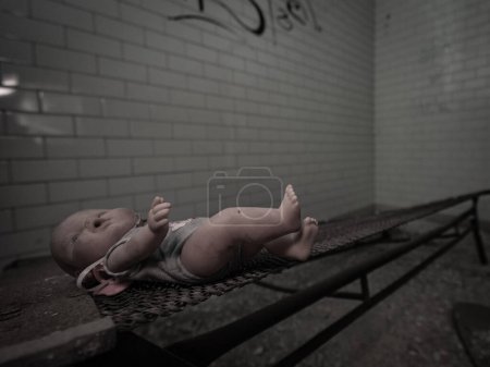 Photo for A vintage doll abandoned in the rooms of an abandoned psychiatri - Royalty Free Image