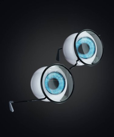Téléchargez les photos : Le globe oculaire bleu de l'œil humain et lunettes rondes noires. - en image libre de droit