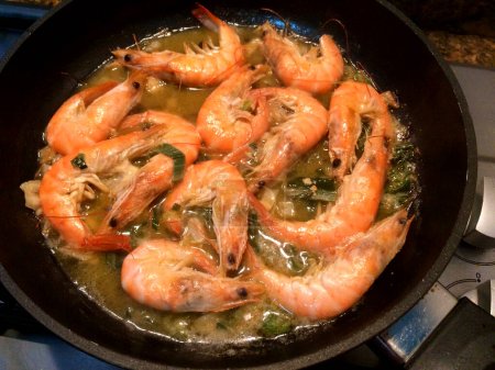 Photo for Shrimp in a pan, close-up view - Royalty Free Image