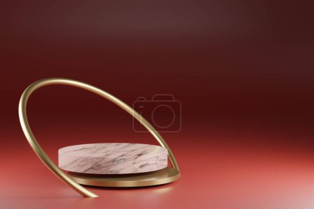 3d render, art decoration gold ring background, marble texture 