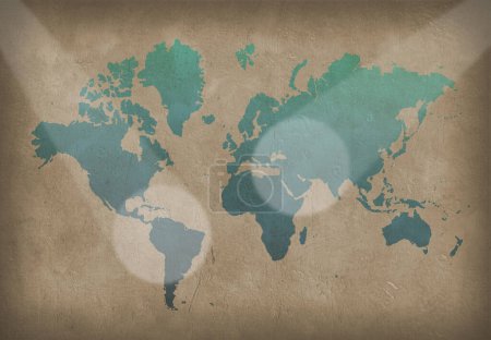 Téléchargez les photos : Carte du monde avec les rayons du soleil - en image libre de droit