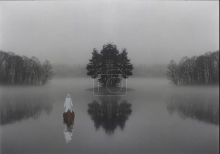 Photo for Pilgrim on forest lake - Royalty Free Image