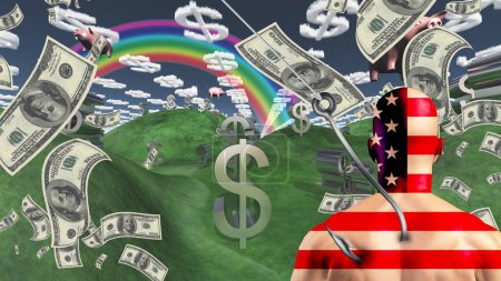 Foto de Hombre americano ante el paisaje de riqueza, ilustración conceptual abstracta - Imagen libre de derechos