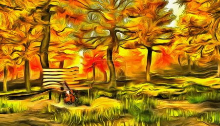 Téléchargez les photos : Forêt d'automne dans la peinture du parc - en image libre de droit