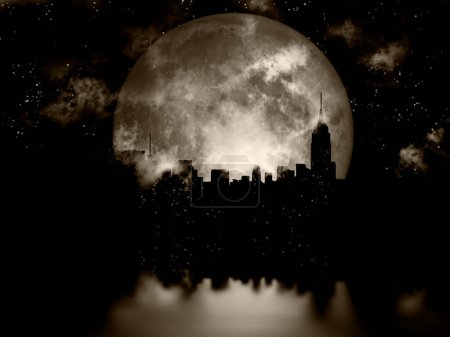 Téléchargez les photos : Full moon night city - en image libre de droit