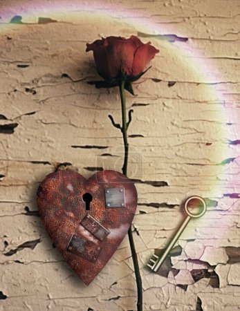 Photo for Rusted love with rose, conceptual creative illustration - Royalty Free Image