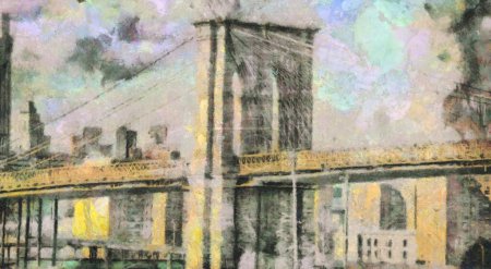 Téléchargez les photos : Pont de Manhattan, illustration d'art - en image libre de droit
