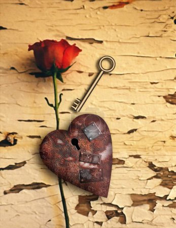 Photo for Rusted love with rose, conceptual creative illustration - Royalty Free Image
