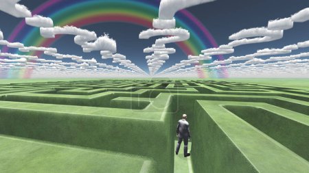 Téléchargez les photos : Homme dans le labyrinthe, illustration conceptuelle abstraite - en image libre de droit