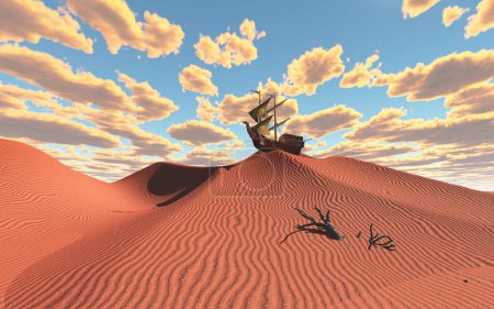 Téléchargez les photos : Navire dans le désert vue de jour, fond naturel - en image libre de droit
