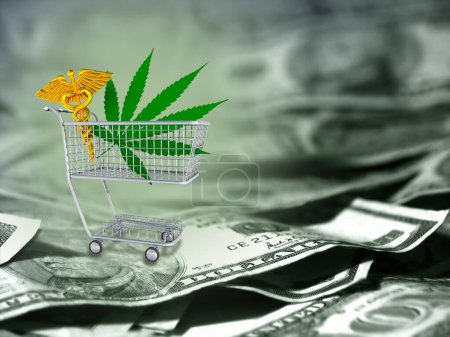 Téléchargez les photos : Feuilles de cannabis avec billet en dollar - en image libre de droit