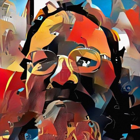 Téléchargez les photos : Portrait d'homme à lunettes, illustration conceptuelle abstraite - en image libre de droit