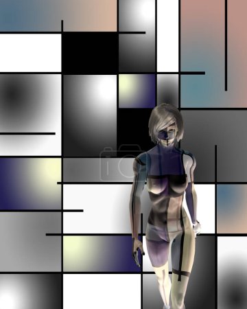 Téléchargez les photos : Modèle 3D femme dans l'espace de l'art - en image libre de droit