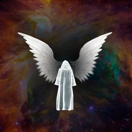 Téléchargez les photos : Rencontre avec ange, illustration colorée - en image libre de droit