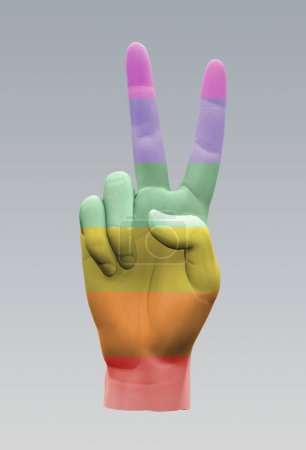 Téléchargez les photos : Rainbow Peace Signer sur fond gris - en image libre de droit
