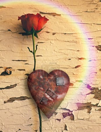 Foto de Amor oxidado con rosa, ilustración creativa conceptual - Imagen libre de derechos