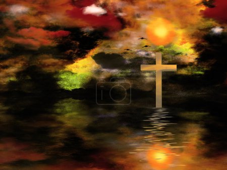 Foto de Cruz en el río sobre fondo abstracto - Imagen libre de derechos