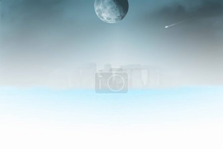 Téléchargez les photos : Pleine lune et étoiles sur la mer - en image libre de droit