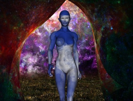 Photo for Futuristic Sky Woman, digital art, illustration of female figure - Royalty Free Image