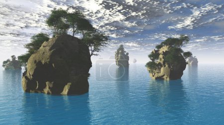 Foto de Imagen compuesta concepto ilustración de las islas rocosas - Imagen libre de derechos