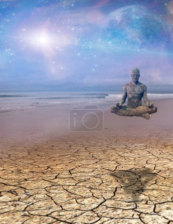 Téléchargez les photos : Illustration abstraite surréaliste de la méditation humaine dans le désert - en image libre de droit