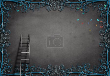 Photo for Ladder and wall with frame - Royalty Free Image