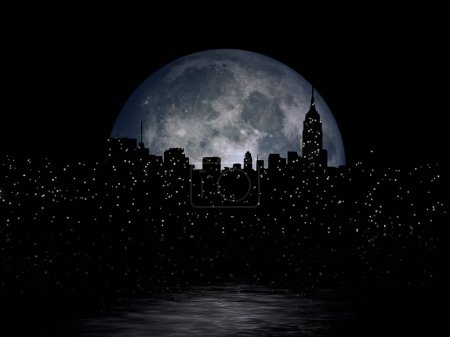 Photo for Full moon night city, conceptual abstract illustration - Royalty Free Image