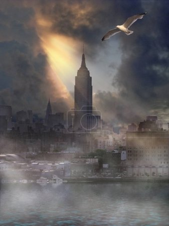 Téléchargez les photos : Masse de New York dans le brouillard - en image libre de droit