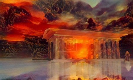 Téléchargez les photos : Temple du coucher du soleil, illustration abstraite conceptuelle - en image libre de droit