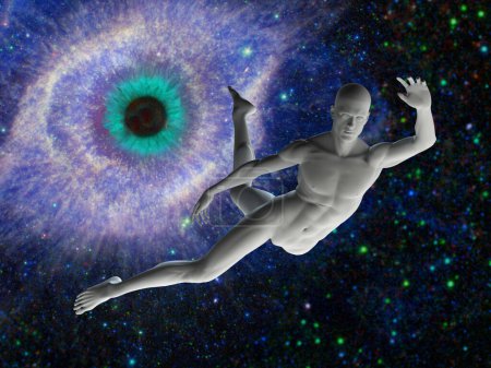 Téléchargez les photos : Homme volant dans l'espace lointain, illustration abstraite conceptuelle - en image libre de droit