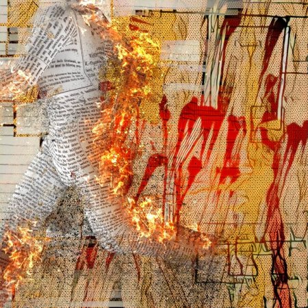 Foto de Burning paper man, ilustración abstracta conceptual - Imagen libre de derechos