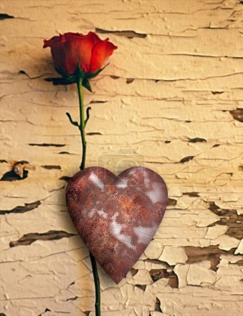 Foto de Amor oxidado con rosa, ilustración creativa conceptual - Imagen libre de derechos