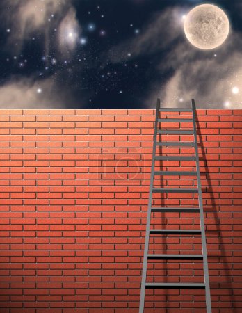 Photo for Ladder leans on wall, colorful illustration - Royalty Free Image
